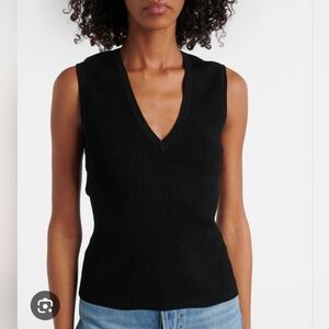 Veronica Beard Ribbed V-Neck Sleeveless Top Black New Size S
